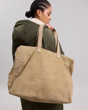 Beige Enrica Ribbed Velvet Tote Bag