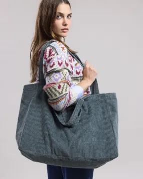 Blue Ribbed Velvet Large Bag